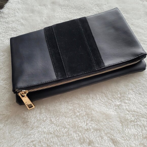 Summer & Rose Vegan Leather and Velvet Roni Fold Over Clutch in Black - Picture 5 of 11